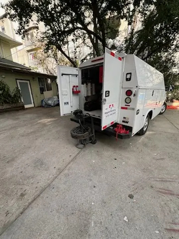 Magnet Plumbing service vehicle on-site for Sewer Line Repair in North San Gabriel